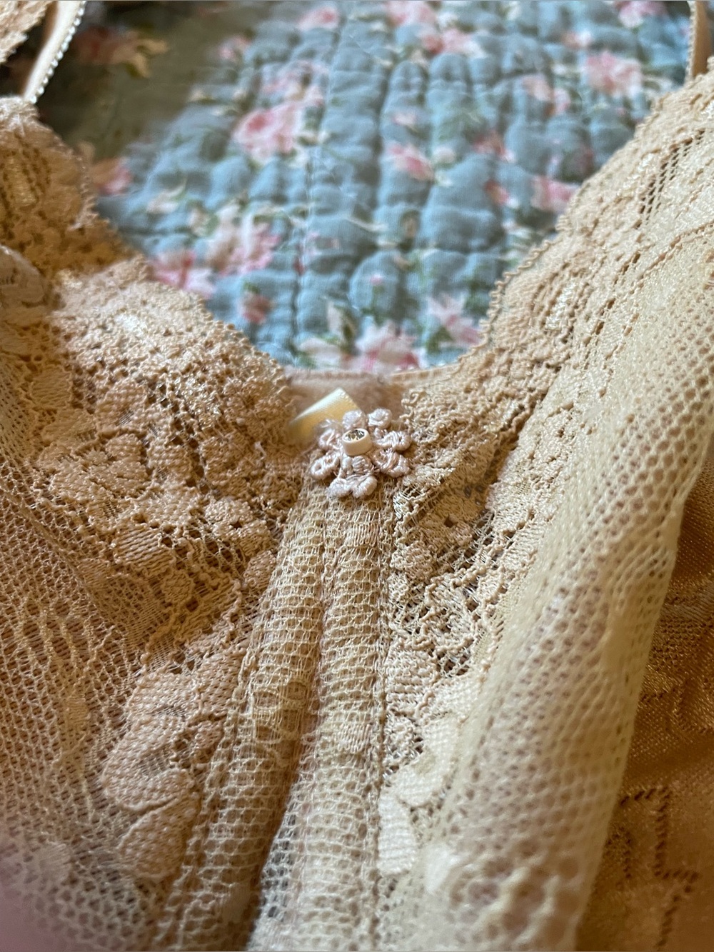 Lace Floral Trim Bralette in Beige